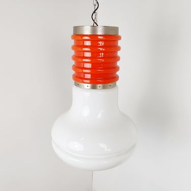 Space age italian opal pendant light, 1970s - vintage pendant light - glass ceiling light - carlo nason lamp 