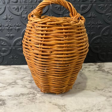 Pumpkin Shape Rattan Wicker Handle Basket