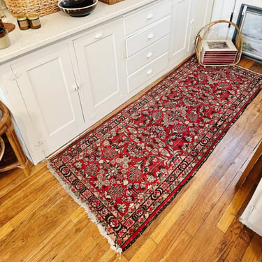 Red Hand-Knotted Wool Persian Runner