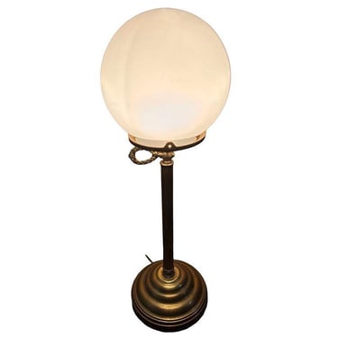 Art Deco Brass Buffet Desk Table Bankers Lamp w/ Globe Shade 