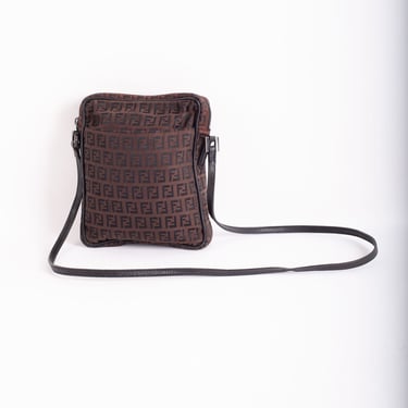 Vintage FENDI Zucchino Brown and Black Crossbody Mini Bag Canvas Leather Messenger FF Baguette Zucca Bag 