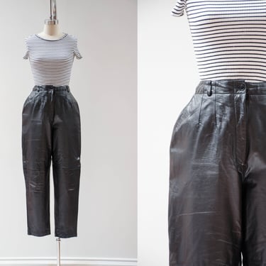 black leather pants | 80s 90s vintage high waisted dark academia grunge goth straight leg leather trousers 