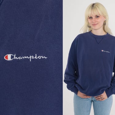 Dark Blue Champion Sweatshirt 90s Crewneck Pullover Sweater Plain Basic Logo Shirt Lounge Crew Neck Sporty Vintage 1990s Mens Extra Large xl 