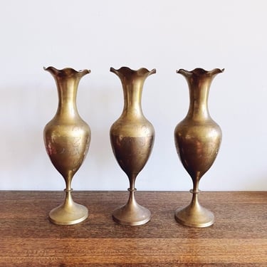 Vintage Indian Brass Vases - Set of 3 