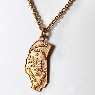 1970s 12k GF Golden State Pendant Necklace - Vintage California State Necklace 