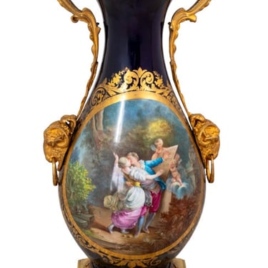 Sevres Blue Ground Porcelain Two Handle Ovoid Vase