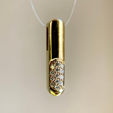 John Atencio 18K Gold Diamond Pave Slide Pendant Modernist Minimalist Vntg 4.2g 
