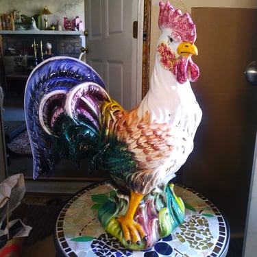 CERAMIC Rooster, Handmade in Italy, Italian Handcrafted Ceramic Figurine, Extra Large Kitchen Decor 