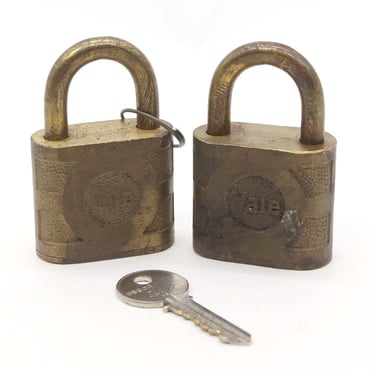 Pair of Antique Yale & Towne Brass Padlocks