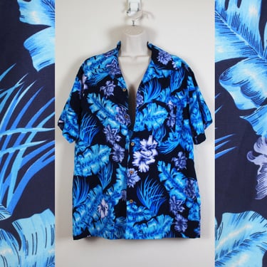 Vintage 1990s Blue & Purple Tropical Shirt 