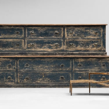 Blue Chest of Drawers / Wicker &amp; Metal Chaise Lounge by Francis Mair