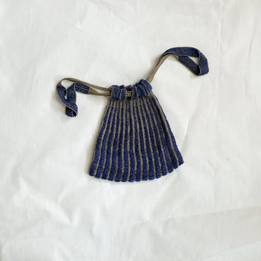 1920s Klein Blue Czech Glass Beaded Evening Bag 