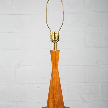 Mid Century Modern Table Lamp Solid Teak Wood Round Turned Tapered Tested Mcm