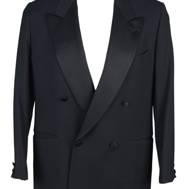 Gianfranco Ferré 1990s Vintage Men's Black Silk Satin & Wool Tuxedo Suit Jacket 