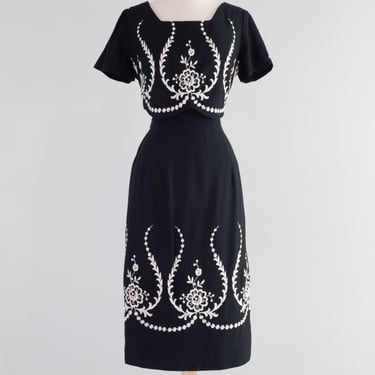 Stunning Late 1950’s Embroidered Wiggle Dress by Edith Flagg / Medium