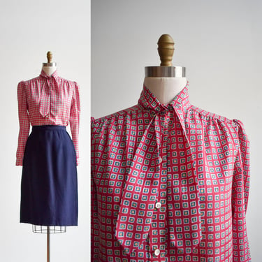 Vintage 1980s Pink Bow Tie Blouse 