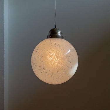 Vintage glass globe light, 1960s Murano glass & chrome, space age design, mid century, XL retro ceiling lamp, polka dots 