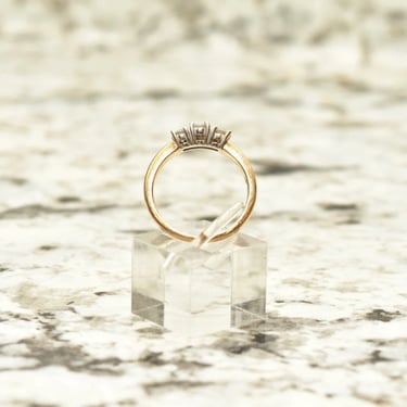 14K Gold Triple-Diamond Engagement Ring, Yellow Gold Band W/ White Gold Settings, Vintage Diamond Ring, Size 7 1/2 US 