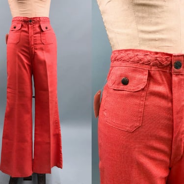 1970s Deadstock Upstairs Closet Clay Red Bell Bottoms, Vintage Clay Red Pants, 70's Deadstock, Vintage Boho Hippie, 29