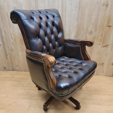 Vintage Lavish Collection Chesterfield Style Executive Desk Chair in Italian Leather