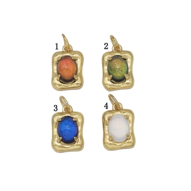 Gold Colorful Oval Crystal On Rectangle Charm, Sku#Y707