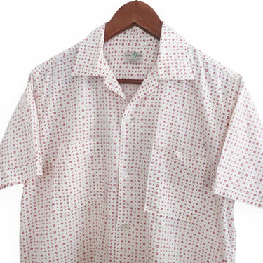 vintage button up / 60s loop collar / 1960s white cotton loop collar pattern short sleeve button up Medium 