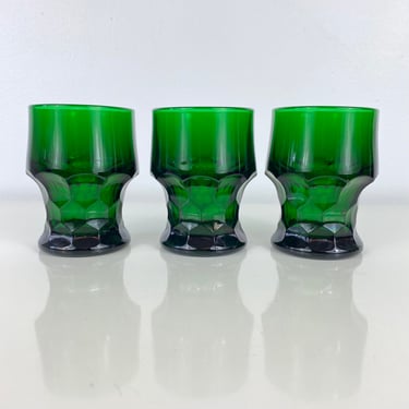 Set of 3 MCM 8oz Anchor Hocking Dark Green Glass Georgian Cocktail Glasses, Colored Vintage Glassware, Retro Barware, Rocks Cocktail Glasses 