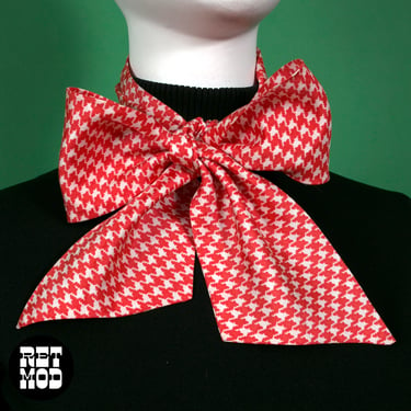 Fun Vintage 60s 70s Red White Houndstooth Plaid Neck Scarf 