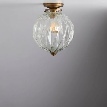 Clearance/Factory 2nd**  Mid century modern - ceiling light - flush mount brass light fixture - handblown glass made in the USA 