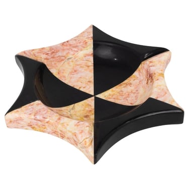 Black and Pink Marble Onyx Cigar Ashtray, Desk Tidy Catchall, Vessel, Bowl