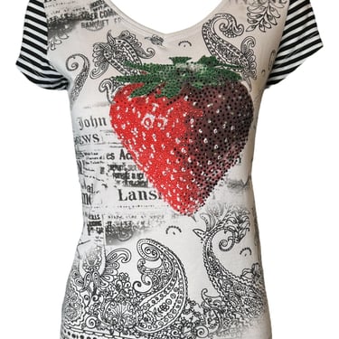 D&G Striped Rhinestone Strawberry Tee