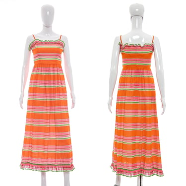 1960's Orange and Multicolor Striped Sun Dress Size S