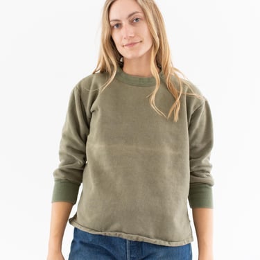 Vintage French Faded Olive Green Sweatshirt | Unisex Two Tone | 70s Made in France | FS149 | S M | 