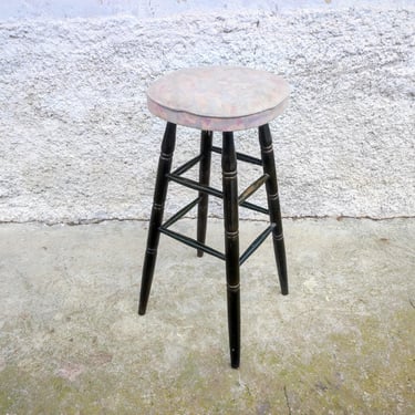 Vintage Bar Stool/ Mid Century Stool/ Wooden Stand/ Upholstered Stand/ Retro Uphostered Stool/ Retro Chair /Vintage Stool / Yugoslavia/ 80s 