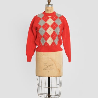 70s Billy Kelly Red Argyle Irish Shetland wool sweater 