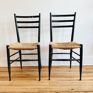 Gio Ponti Style Rush Seat Chairs