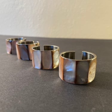 Vintage 1980s Set of 4 Mother of Pearl Napkin Rings 