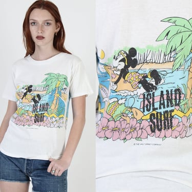 Mickey Mouse Island Surf T Shirt / All Over Print Shirt / The Walt Disney Company Cartoon Tee / Vintage 80s Hawaiian Surfer Tee 