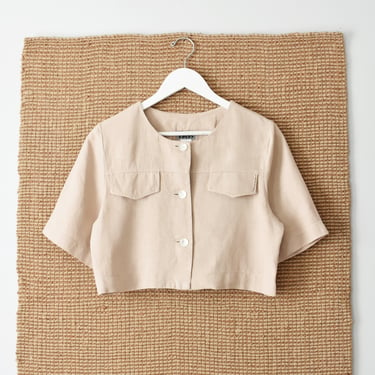 vintage cropped linen button up shirt 