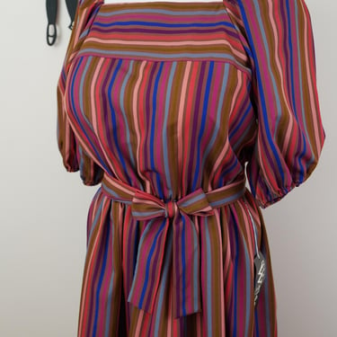 Vintage 1970's Striped Dress / 80s Polyester Walden Classic Dress M/L 