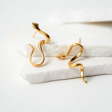 Gold Plated Sterling Silver Mismatched Serpent Earrings