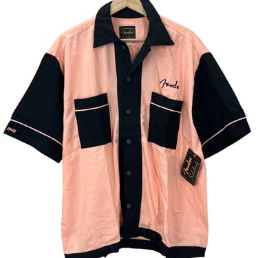 NWT Fender Rayon Embroidered Pink & Black Rockabilly Bowling Shirt Large