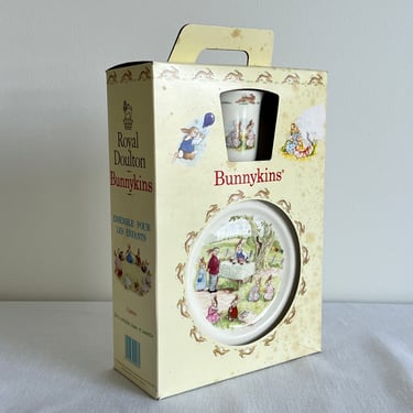 Vintage BUNNYKINS Royal Doulton 3-Piece Children's Fine China Feeding Set in Original Box, Beatrice Potter Infant Gift 