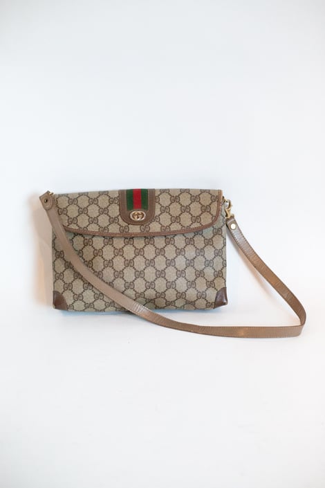 Vintage 80s Gucci GG Web Monogram Leather Crossbody Bag