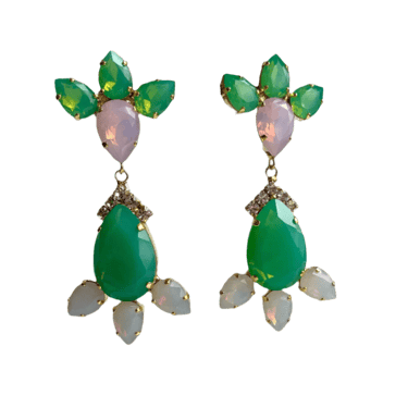 Green & Pink Crystal  Statement Post Earrings