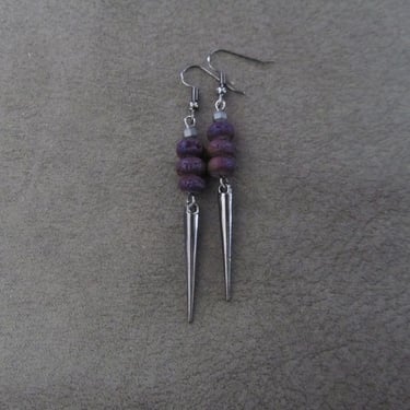 Purple earrings, modern gunmetal earrings, unique spike earrings, mid century earrings, minimalist geometric earrings, boho chic earrings 
