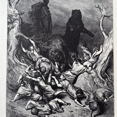 Gustave Doré The Children Destroyed by Bears Original Engraving Book Illustration 