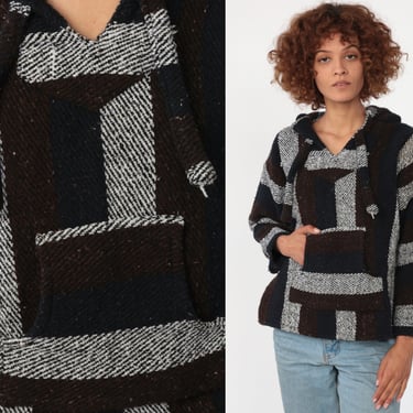 Hoodie Sweatshirt Mexican Sweater Black Drug Rug Woven Hippie Boho Hoody Ethnic Jacket Vintage Blanket Bohemian Stripe Extra Small xs 