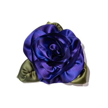 Blue Silk Satin Rose Brooch
