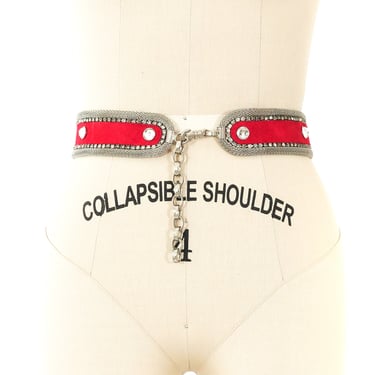 Silver Chain Trimmed Red Suede Belt